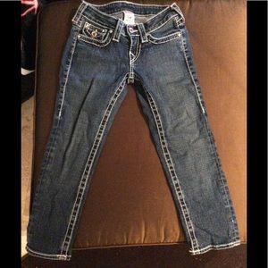 TRUE RELIGION SWAROVSKI CRYSTAL CROPPED JEANS!